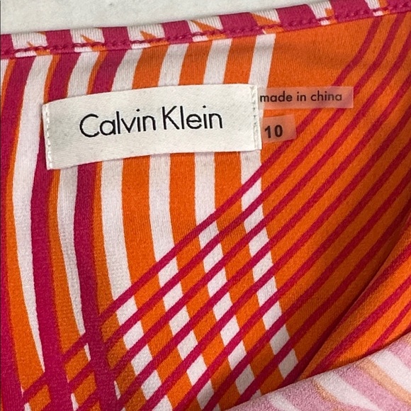 Calvin Klein Size 10 Abstract Print Dress Pink Slit Sleeve Work Party Retro - Picture 4 of 10